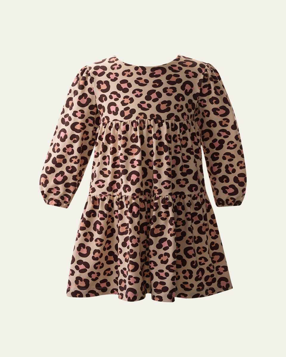 Girl's Leopard-Print Tiered Jersey Dress, Size 2-14
